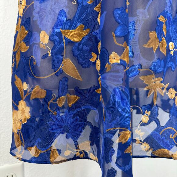 Vintage Sheer Night Grown Slip Dress Blue Floral V-Neck Size Medium - Picture 4 of 7